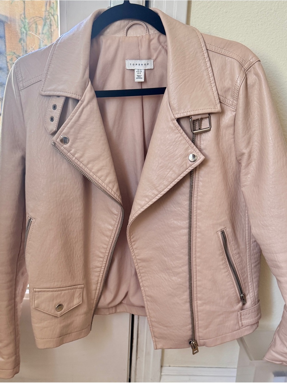 Topshop Light Blush Pink Leather Moto Jacket